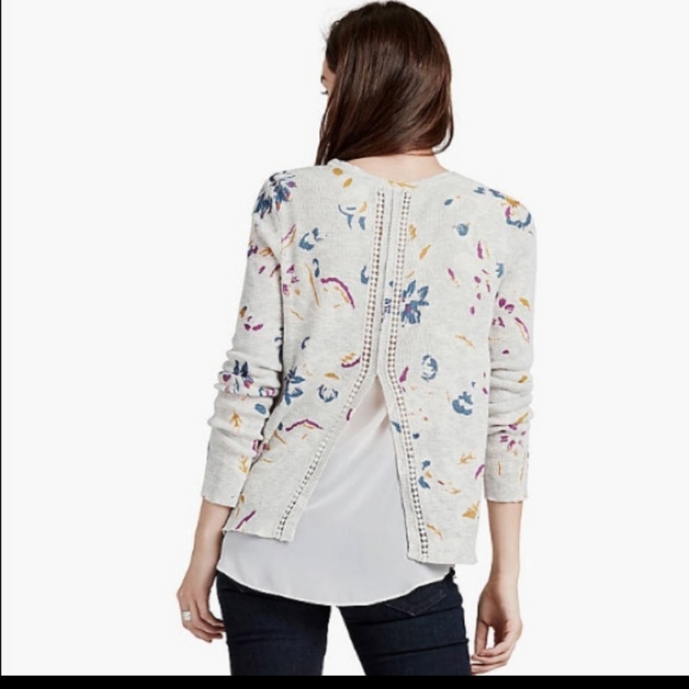 Lucky Brand Cream Floral Open-Back Sweater